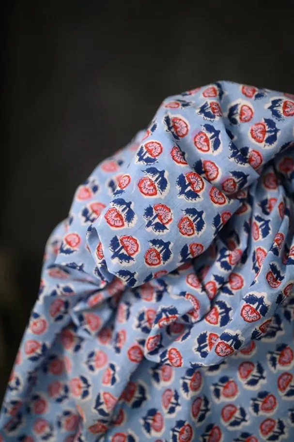 Bio Indian Blockprint - Perry Pip Light Blue