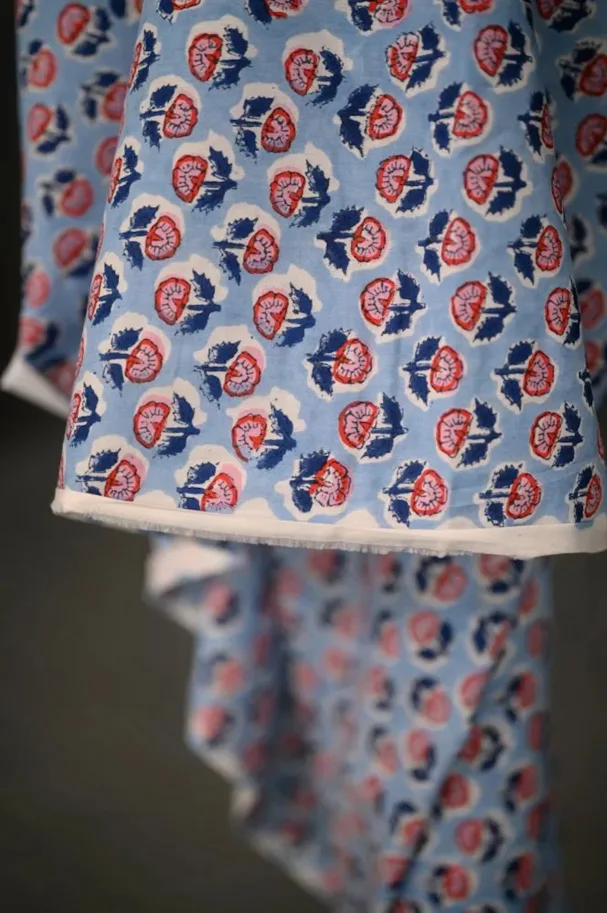 Bio Indian Blockprint - Perry Pip Light Blue