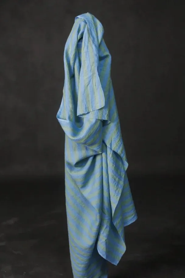 Leinen Washed - Blue Green Pastel Stripe