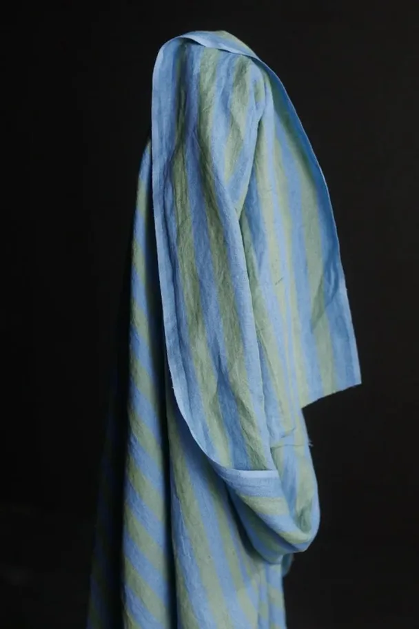 Leinen Washed - Blue Green Pastel Stripe
