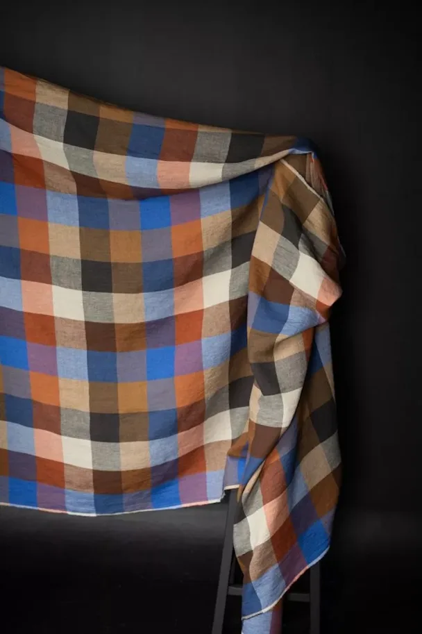 Leinen Washed - Electro Blues Check