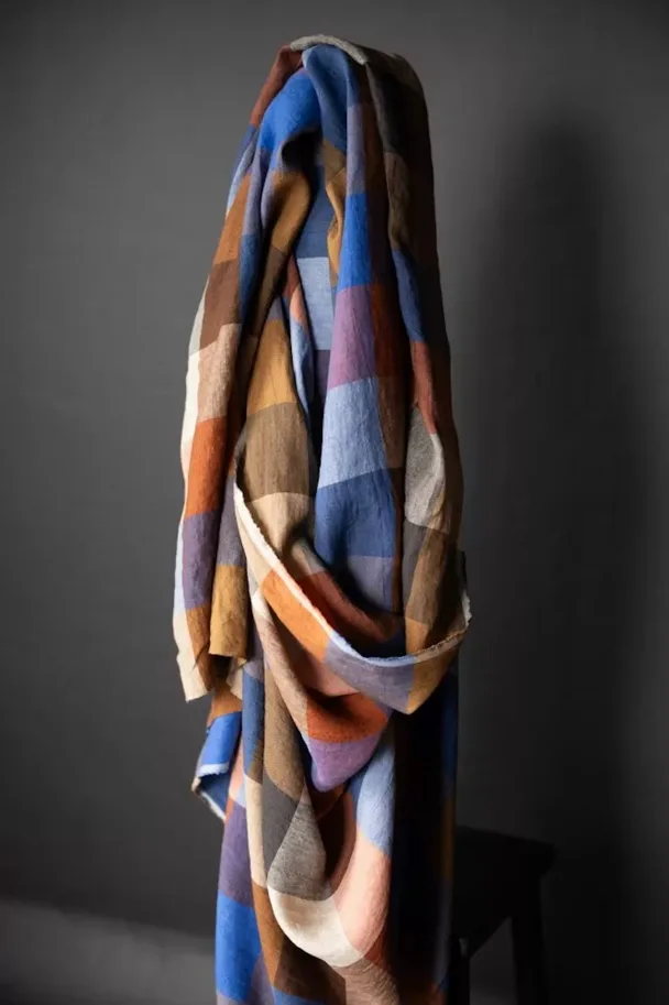 Leinen Washed - Electro Blues Check