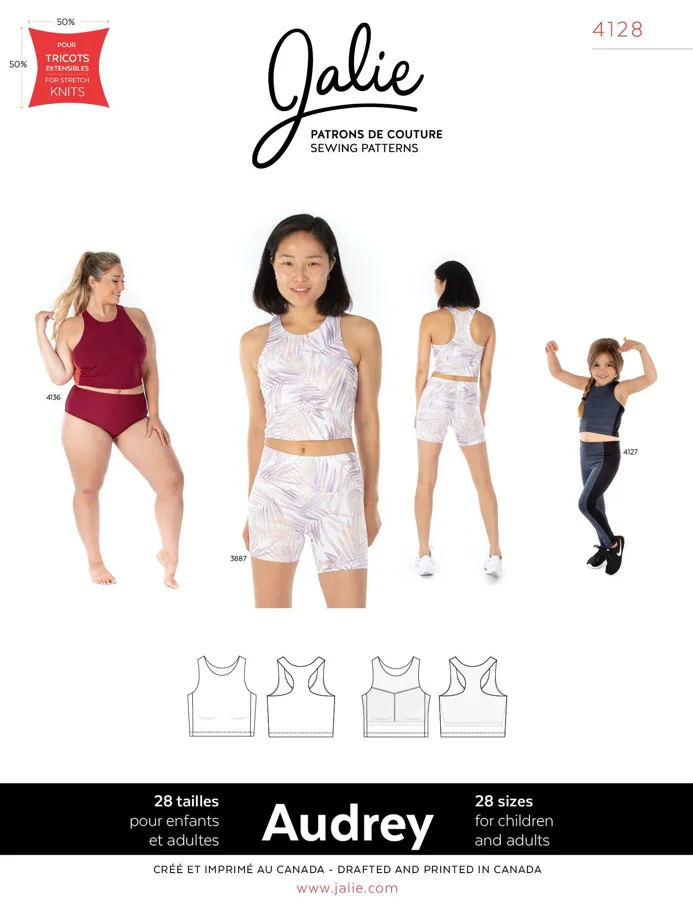 Audrey Cropped Workout Top - Jalie Sewing Pattern (English/French)