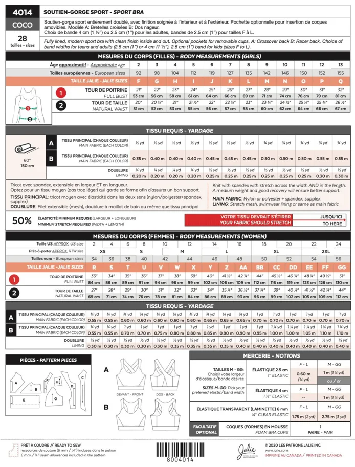 Coco Sport Bra - Jalie Schnittmuster (Englisch/Französisch)