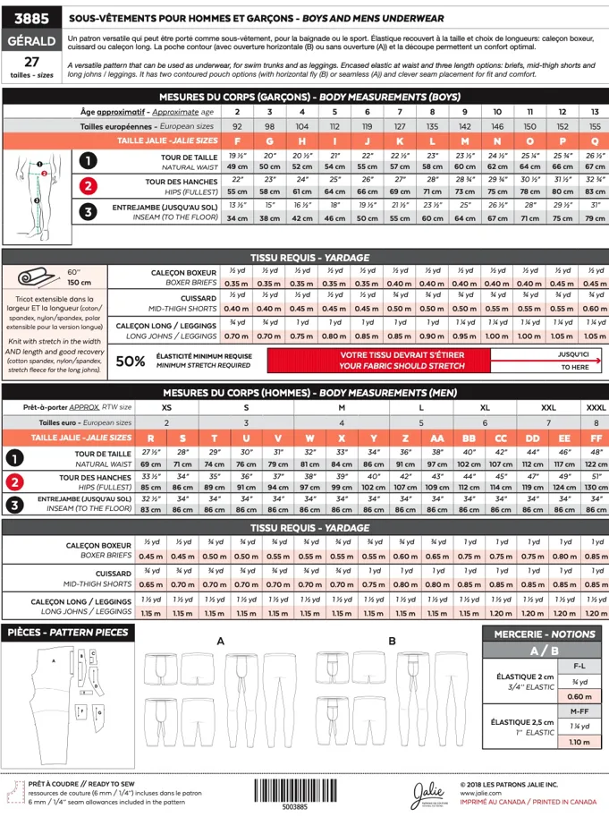 Gerald Underwear - Jalie Sewing Pattern (English/French)