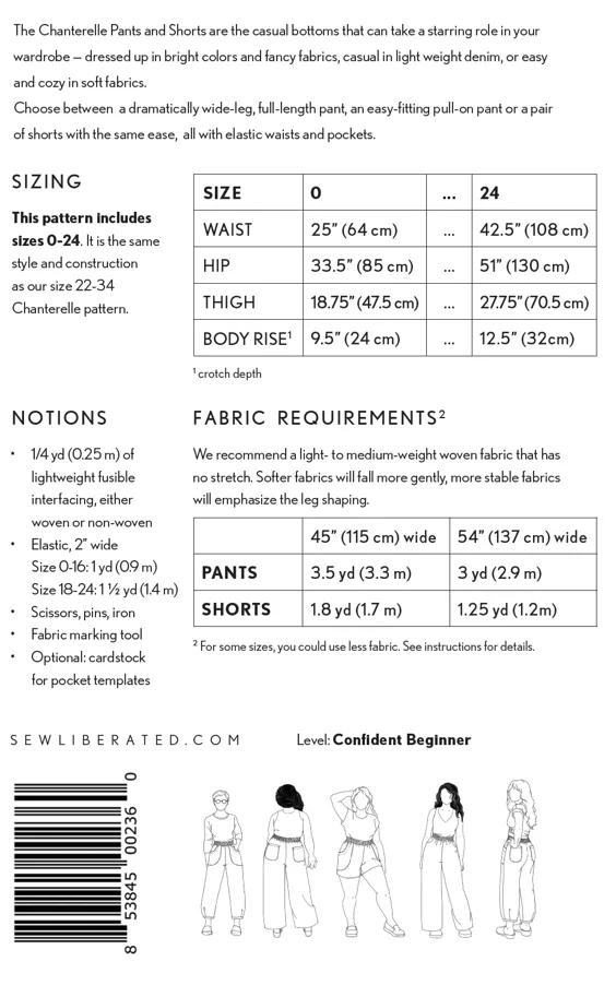 Chanterelle Pants and Shorts 0-24 - Sew Liberated Schnittmuster (Englisch)