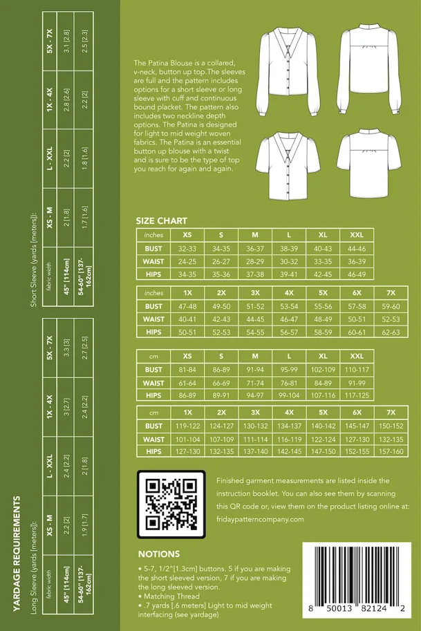The Patina Blouse - Friday Pattern Company Schnittmuster (Englisch)