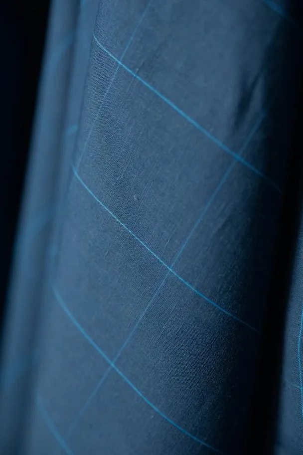 Organic Cotton Linen - Rock-A-Nore Blue Window Pane