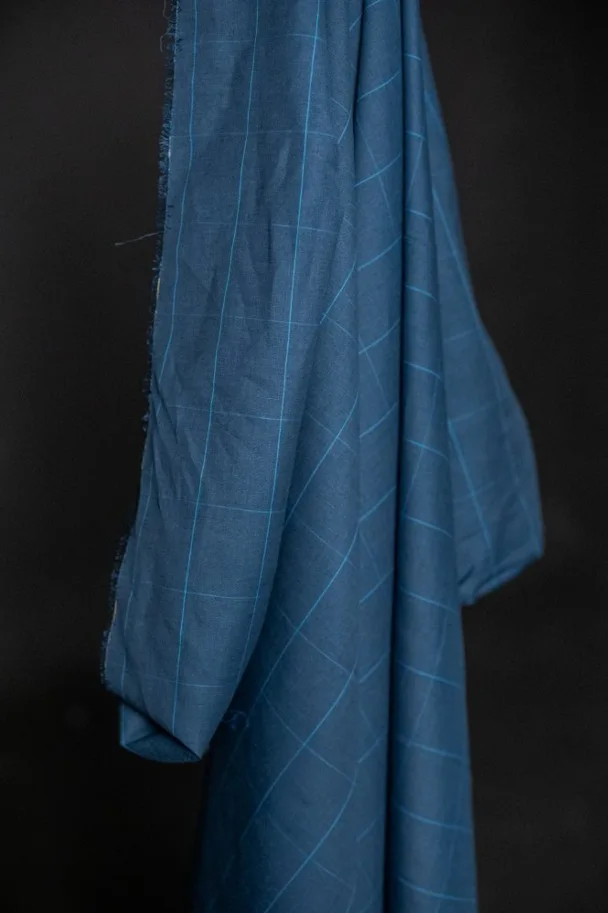 Organic Cotton Linen - Rock-A-Nore Blue Window Pane