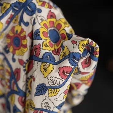 Organic Indian Blockprint - Charleston Red Blue Yellow