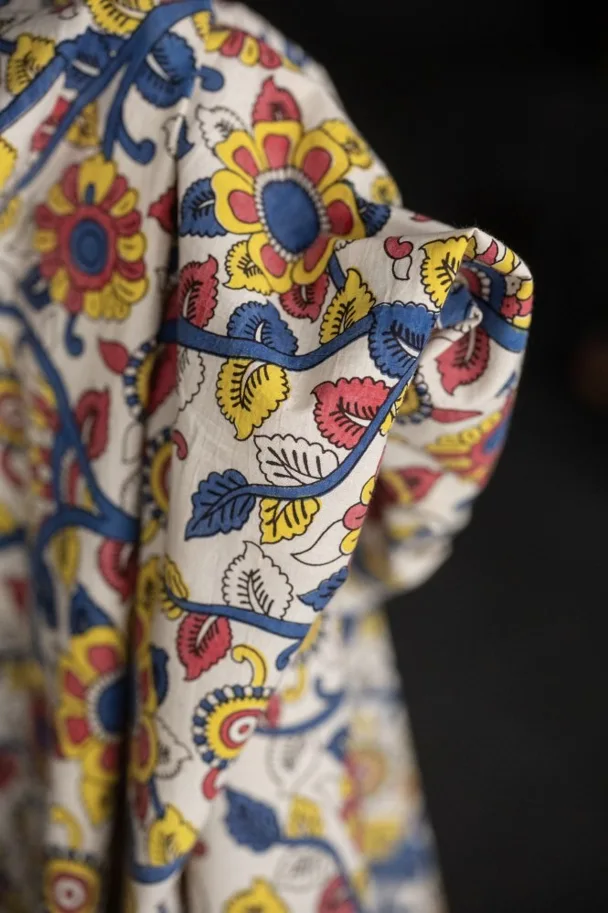 Organic Indian Blockprint - Charleston Red Blue Yellow