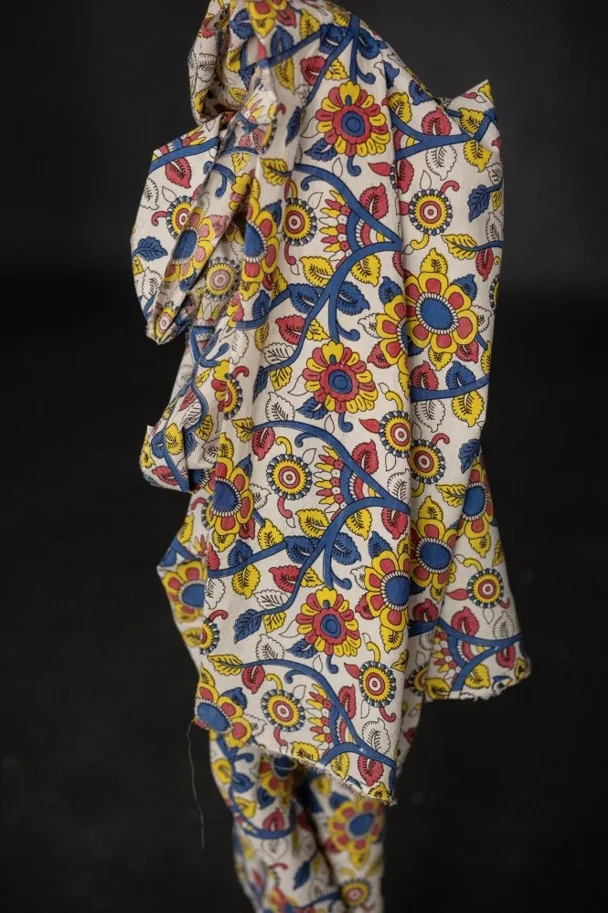 Organic Indian Blockprint - Charleston Red Blue Yellow