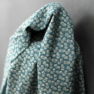 Organic Seersucker - Duck Egg Turquoise Donguri