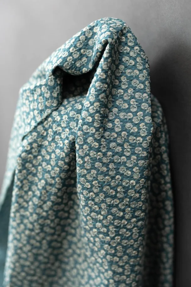 Organic Seersucker - Duck Egg Turquoise Donguri