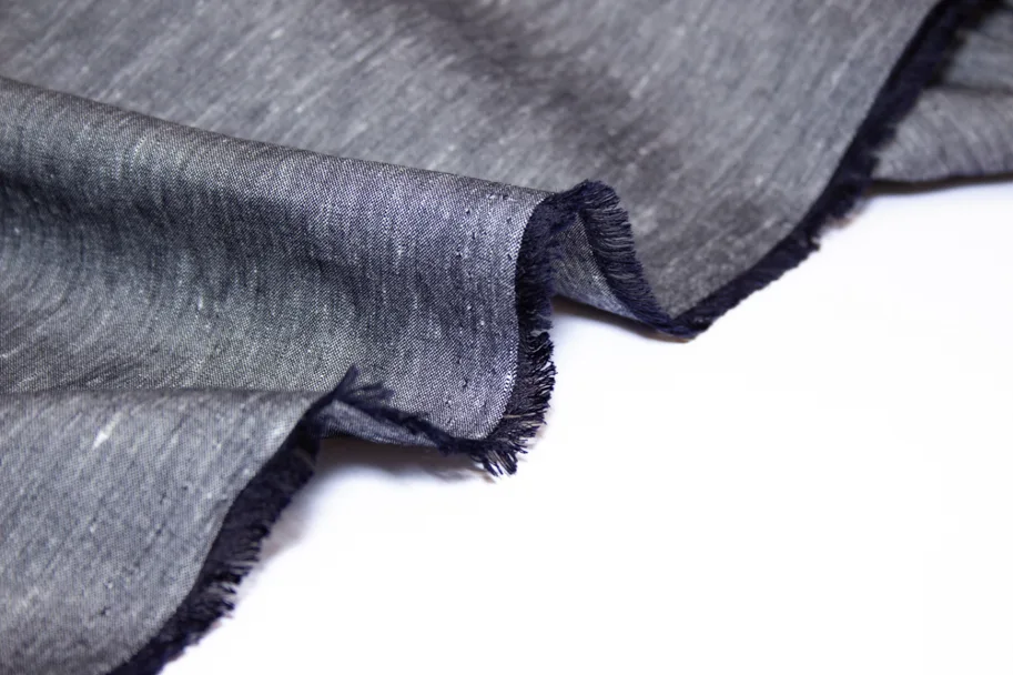 Linen Lyocell Chambray Stretch - Dark Blue Melange