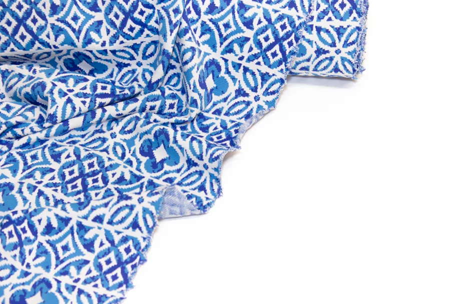 Deadstock Badestoff Sportjersey - Azulejo Blue