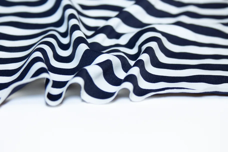Deadstock Swim and Sports Jersey Fabric - Sailor Blue Stripe