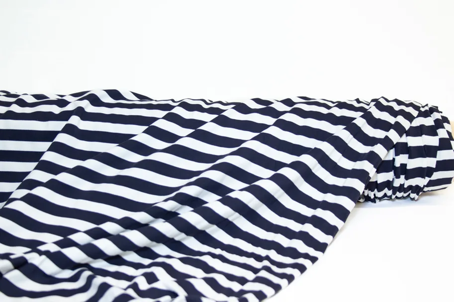 Deadstock Swim and Sports Jersey Fabric - Sailor Blue Stripe