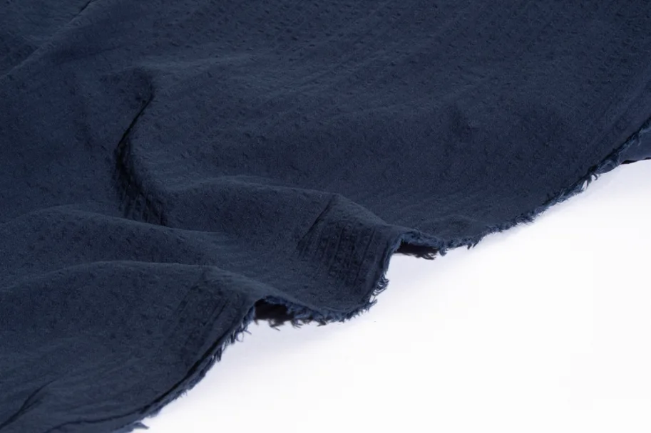 Organic Cotton Seersucker - Dark Aegean Blue