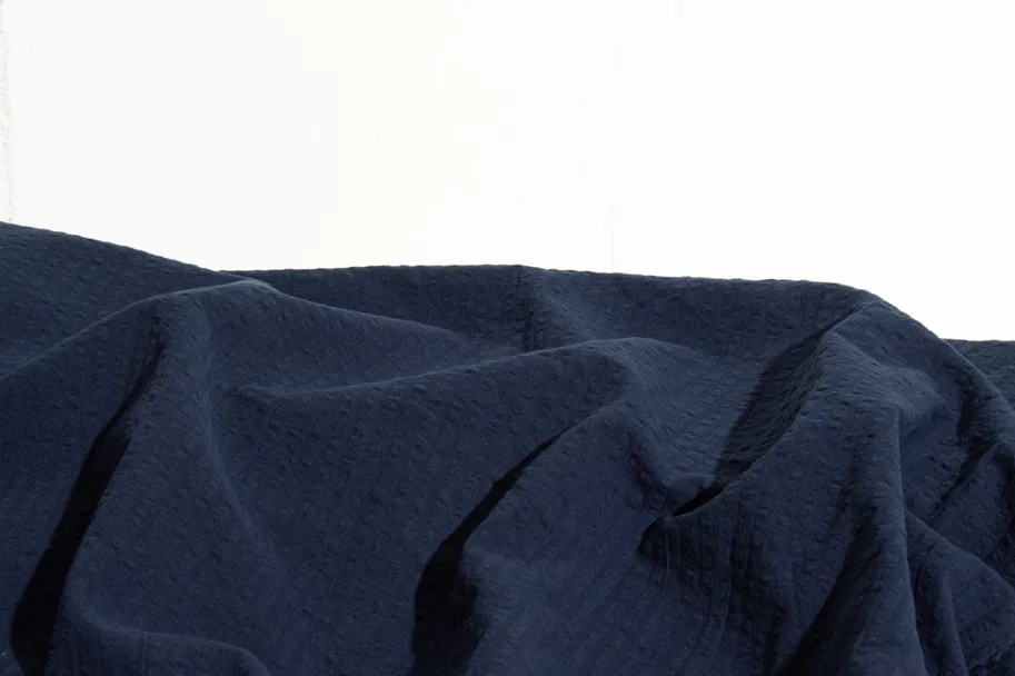 Organic Cotton Seersucker - Dark Aegean Blue