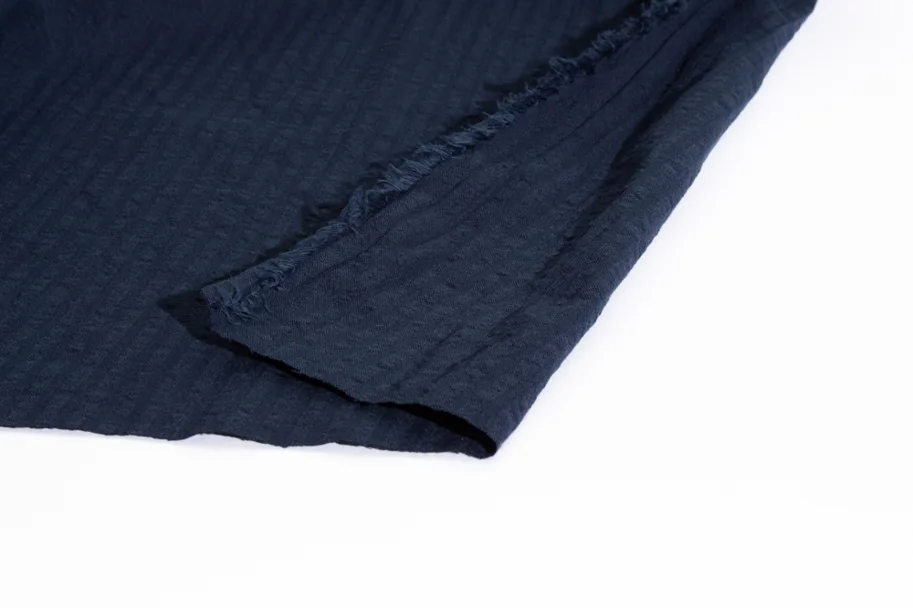 Organic Cotton Seersucker - Dark Aegean Blue