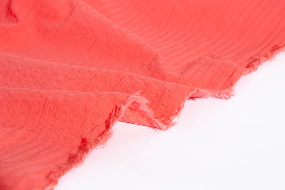 Organic Cotton Seersucker - Hot Coral