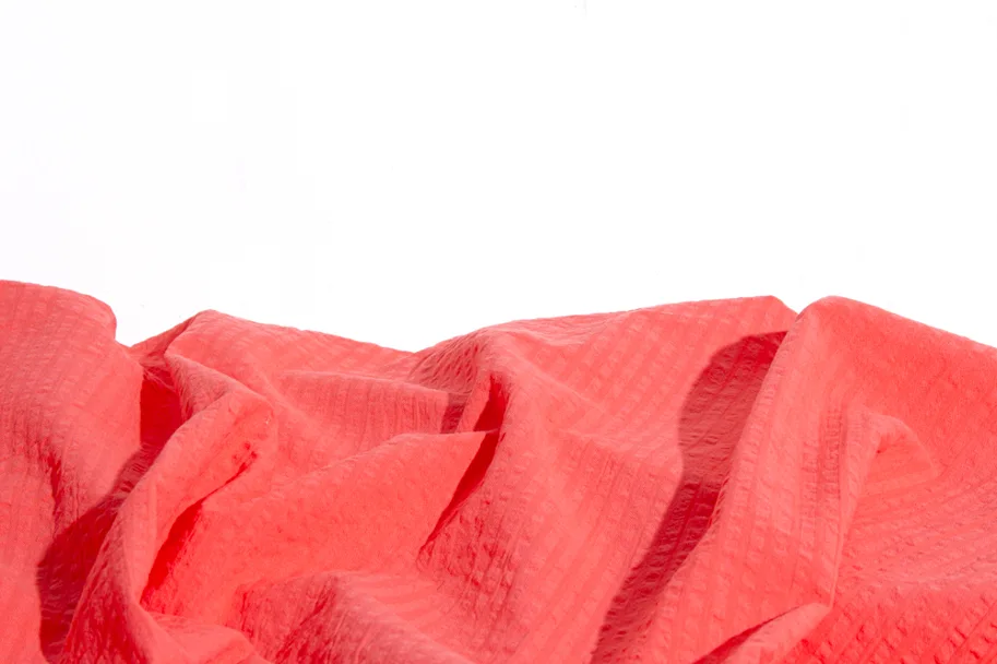 Organic Cotton Seersucker - Hot Coral