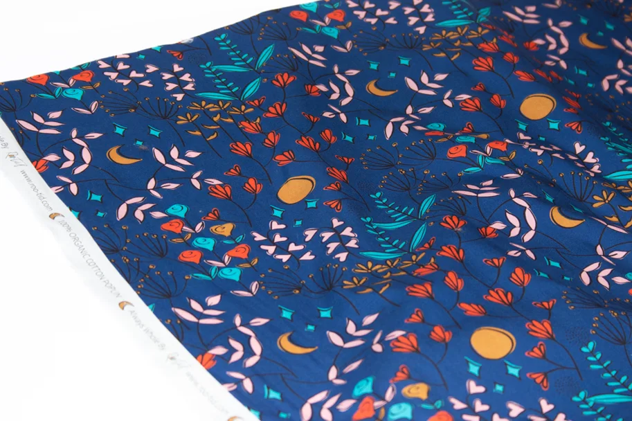 Organic Cotton Poplin - Moon Magic Cobalt