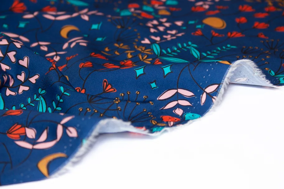 Organic Cotton Poplin - Moon Magic Cobalt