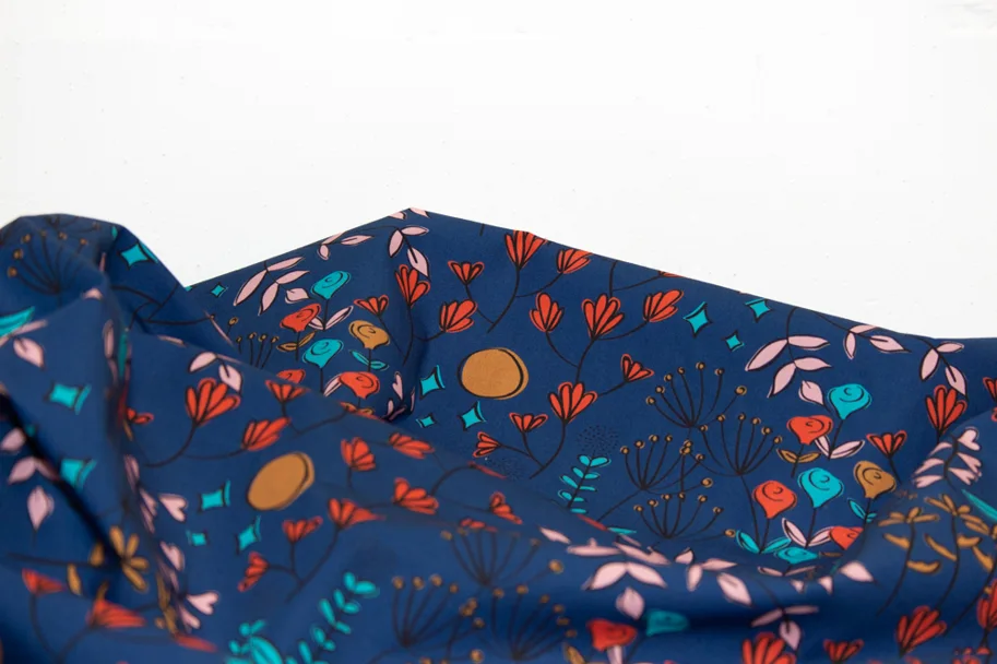 Organic Cotton Poplin - Moon Magic Cobalt