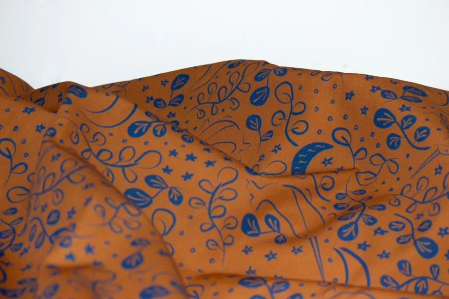 Organic Cotton Poplin - Narwhale Ochre Blue