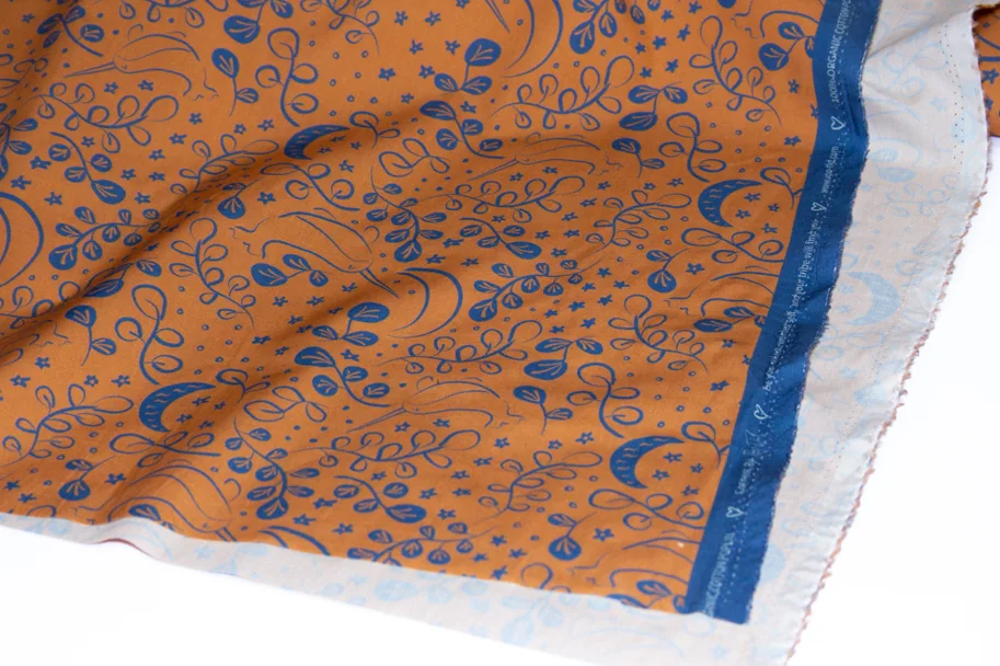 Organic Cotton Poplin - Narwhale Ochre Blue