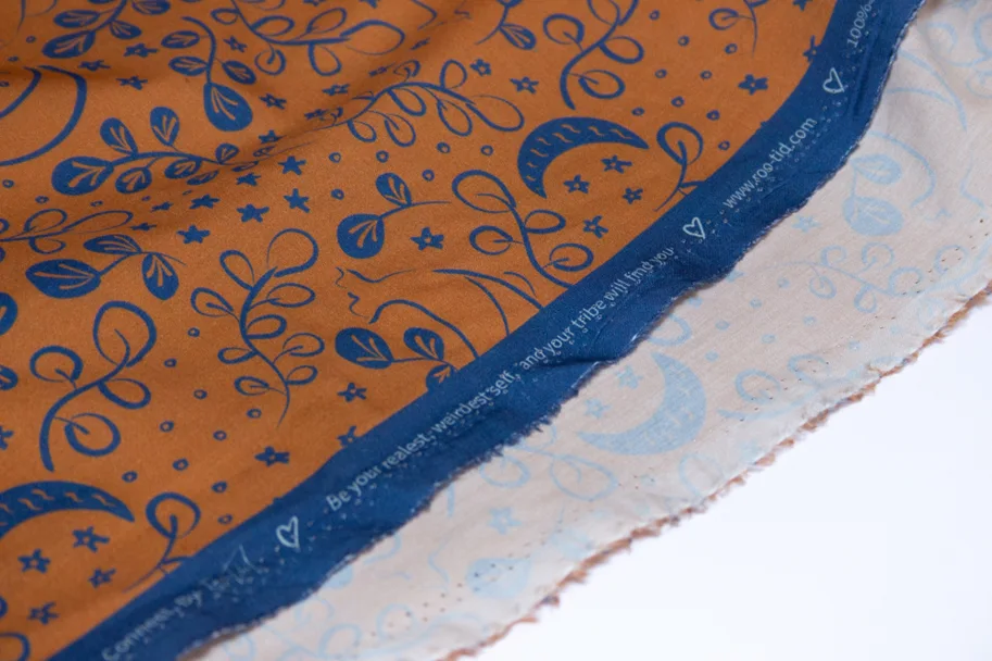 Organic Cotton Poplin - Narwhale Ochre Blue