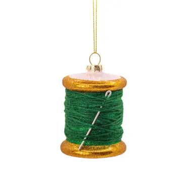 Weihnachtskugel Baumschmuck - Grüne Fadenspule mit Nadel