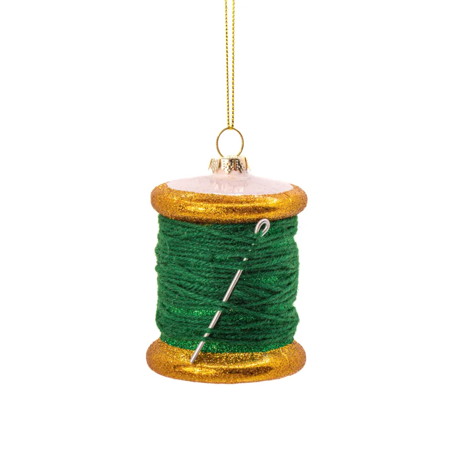 Thread Spool Christmas Bauble Green