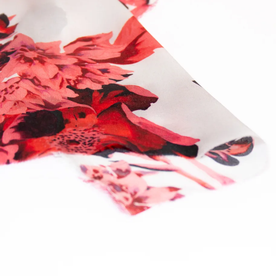 Seide Satin Deadstock - Red White Flowers