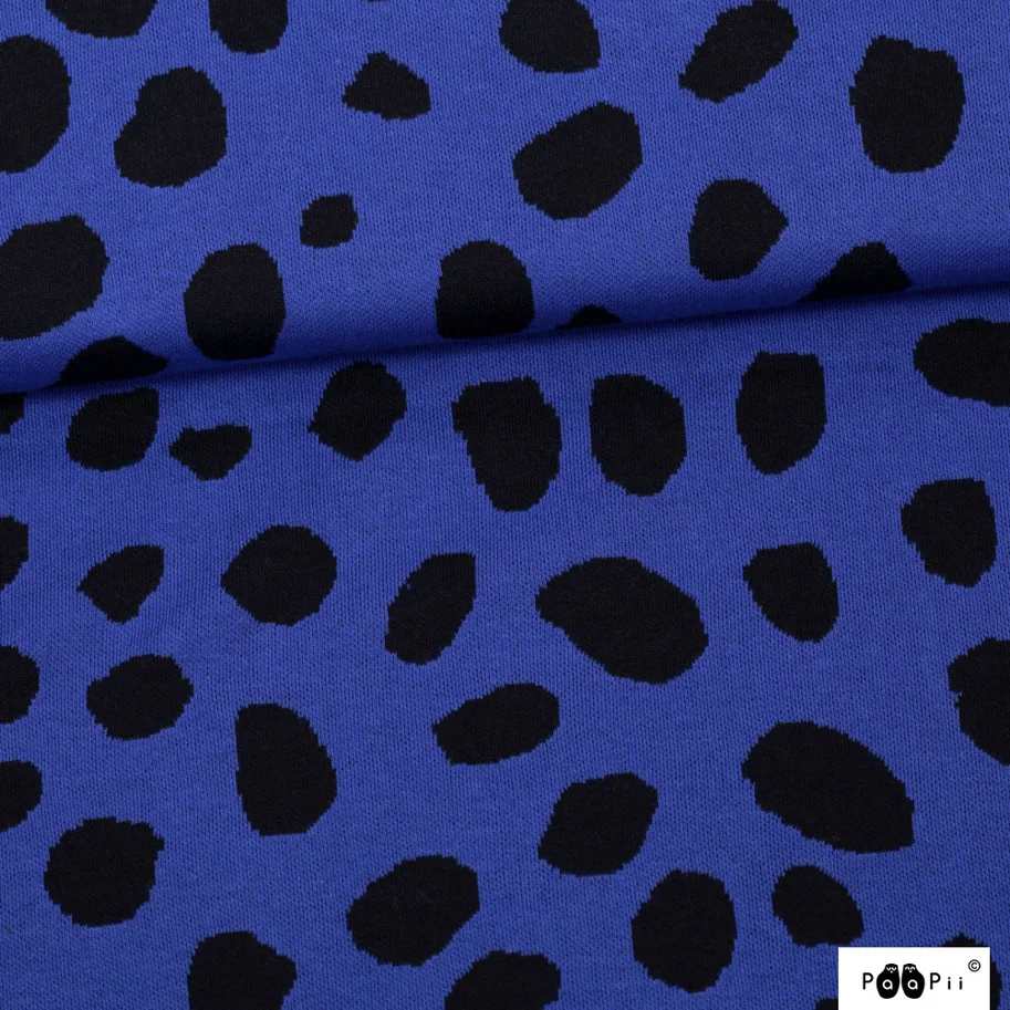 Organic Knit Jacquard - Cheetah Dots Blue Black