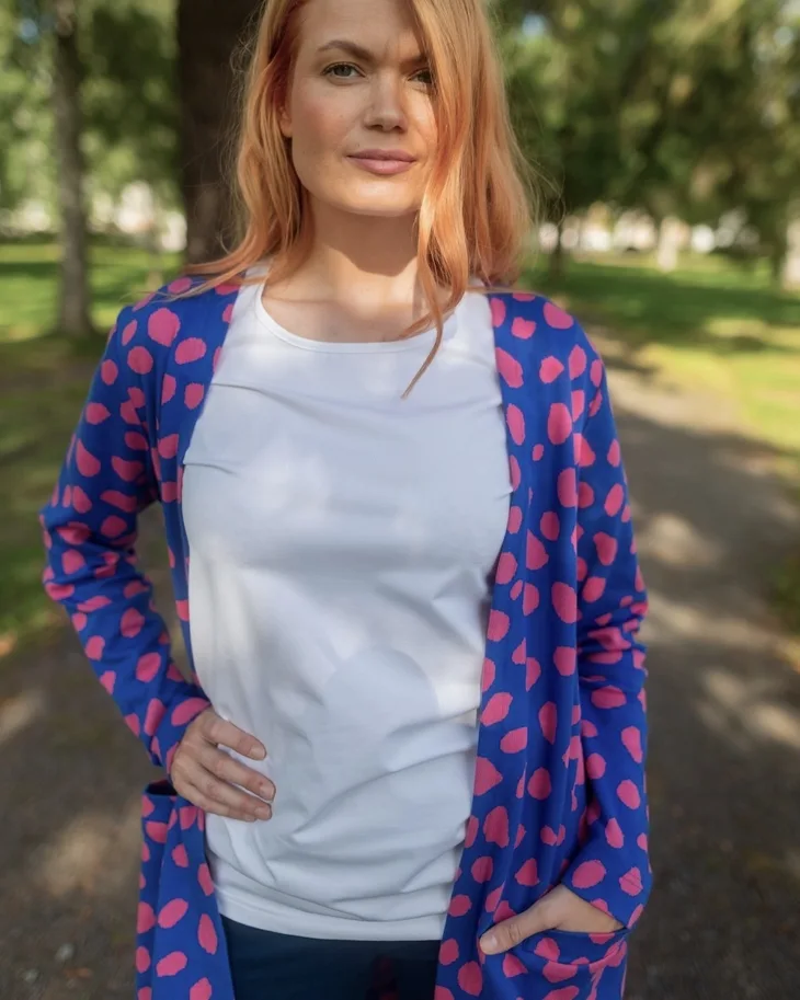 Organic Knit Jacquard - Cheetah Dots Blue Pink