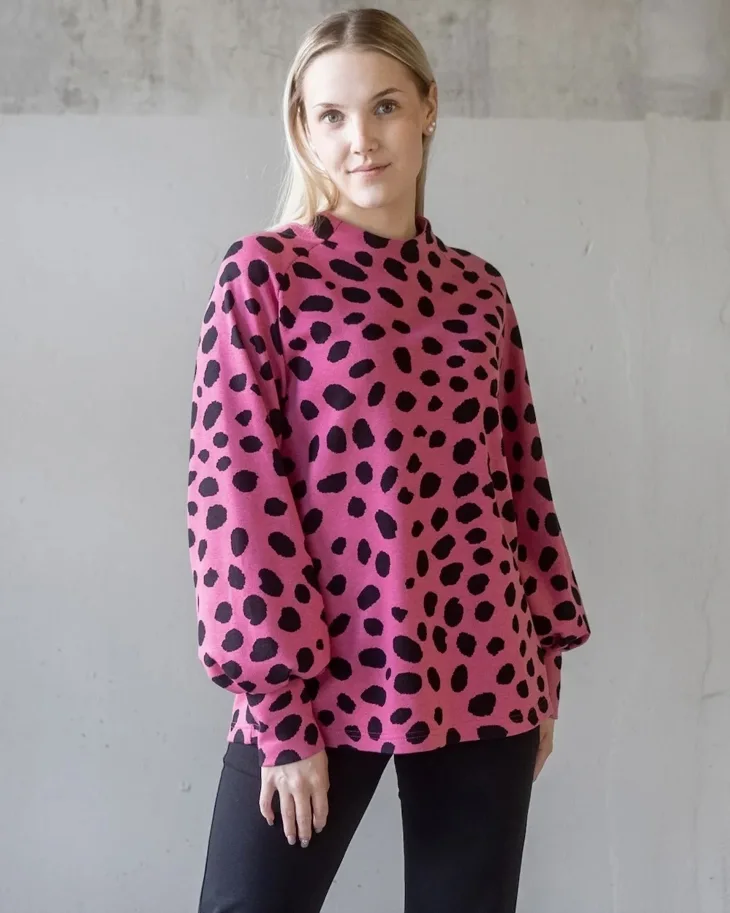 Organic Knit Jacquard - Cheetah Dots Pink Black