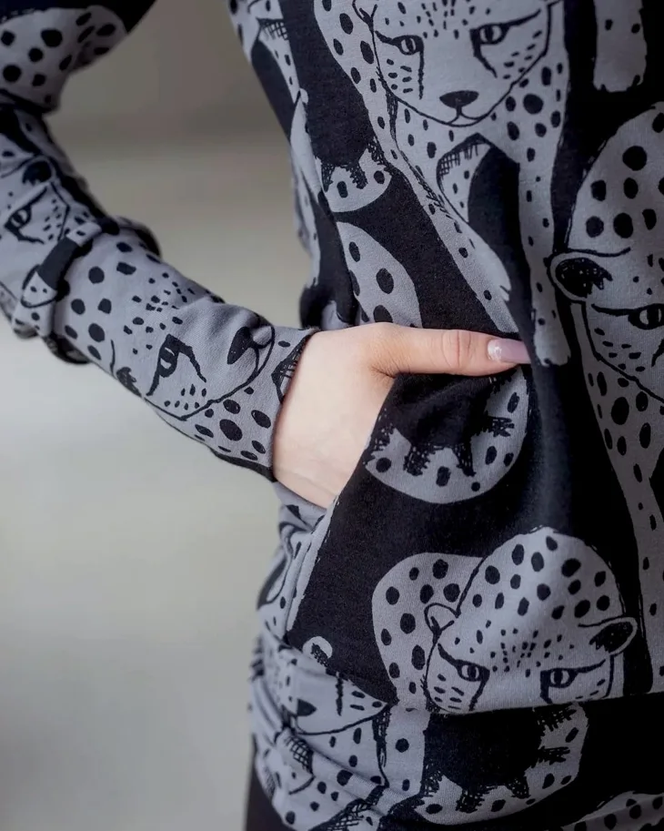 Organic Sweat French Terry - Cheetah Dark Grey