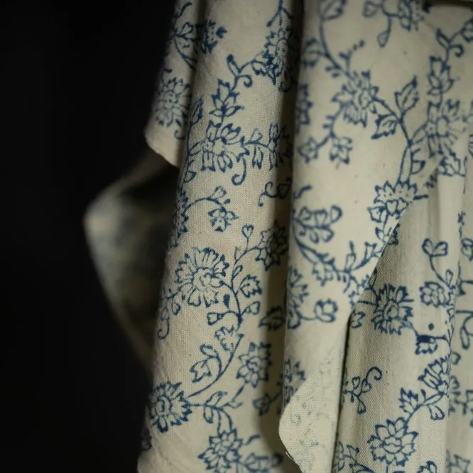 Bio Indian Blockprint - Creeping Blue Ecru